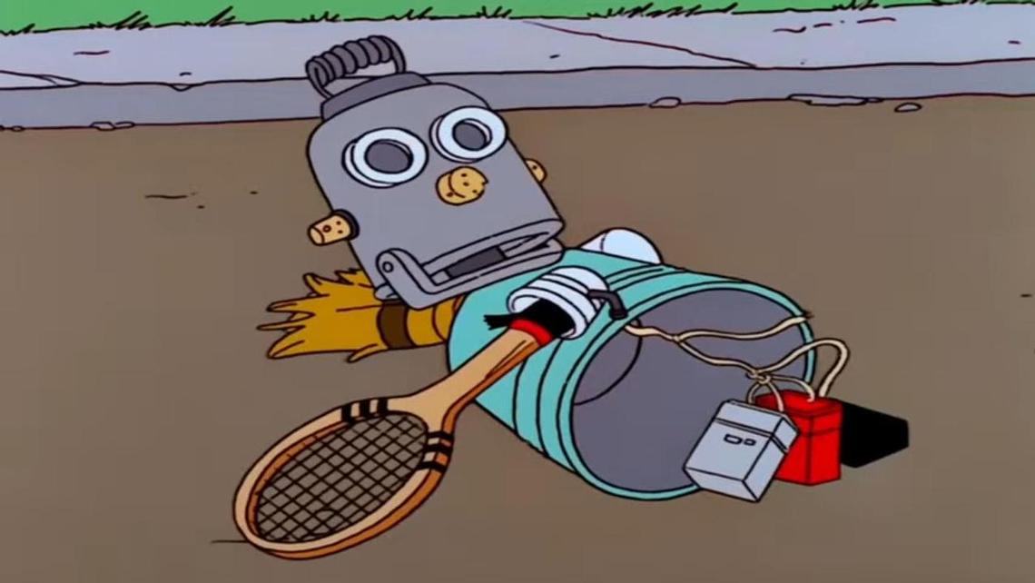 El robot de los simpsons sin piernas arrastrandose